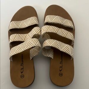 CL by Laundry Tan and Brown Strappy Sandals Size 9.5